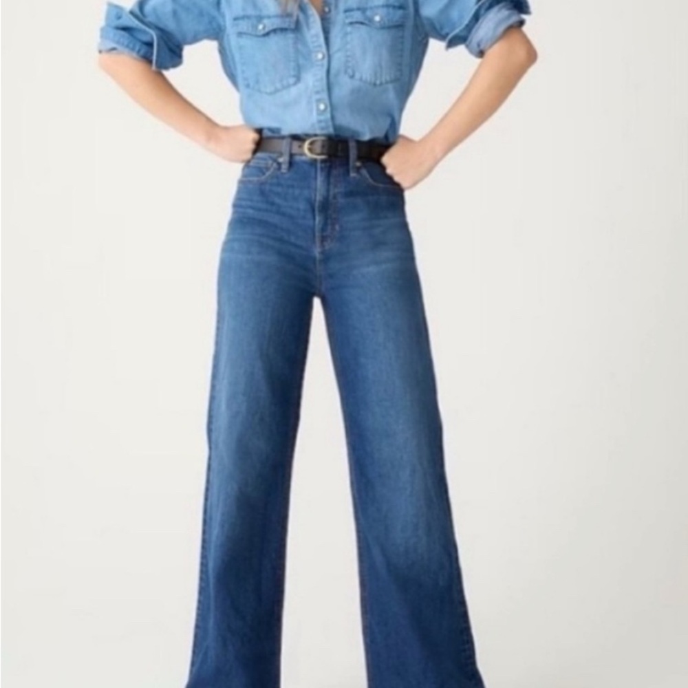 J. Crew Blue Flare Wide Leg Jeans High Waisted